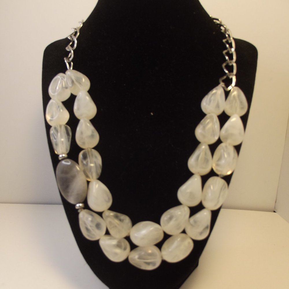 NY & Co - Marbled Acrylic White and Gray Double Strand Necklace